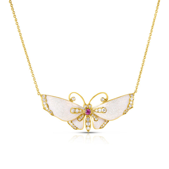 Cicada Diamond & Sapphire Enamel Butterfly Pendant Necklace