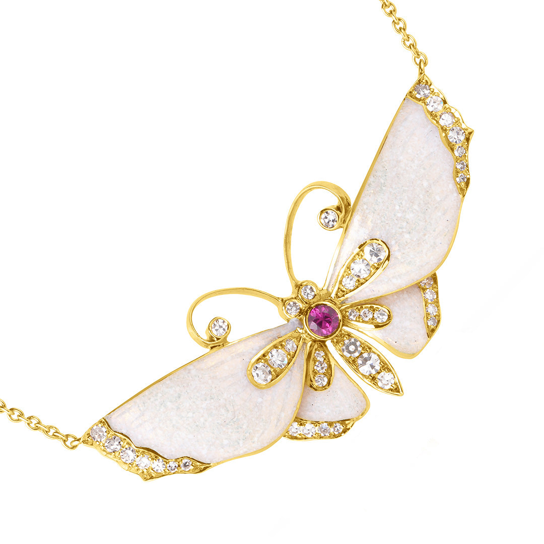 Diamond & Sapphire Enamel Butterfly Pendant Necklace