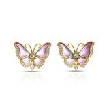 Cicada Diamond & Pink Plique-à-Jour Butterfly Earrings