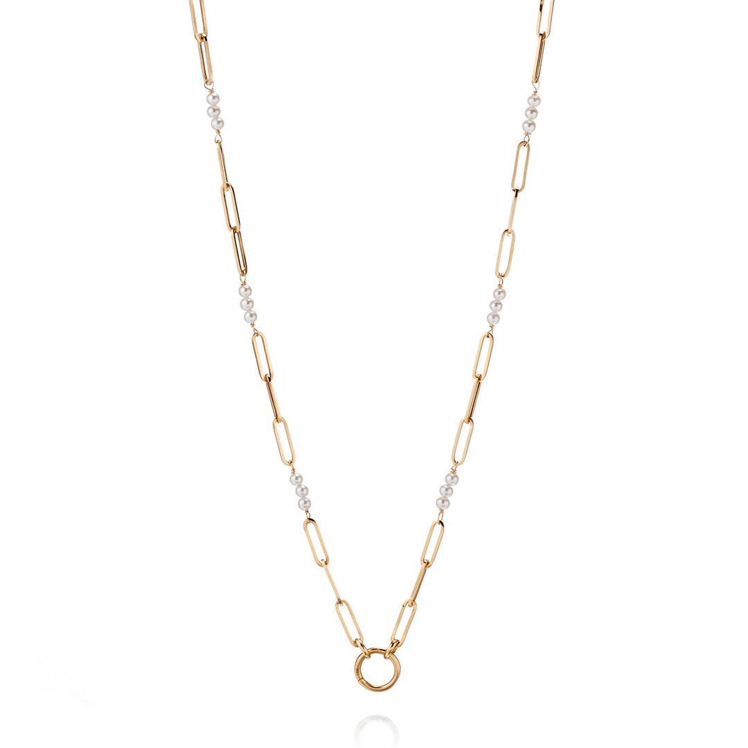 Paper Clip Pearl Chain Necklace