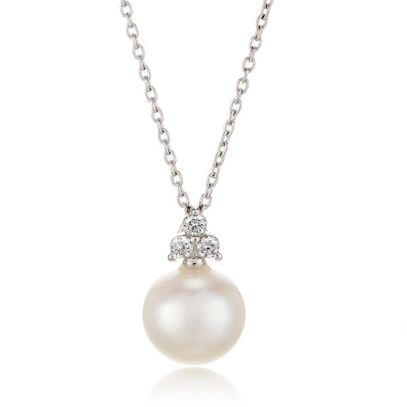 Gump's Signature Silver Madison Pendant Necklace in Pearl & Diamonds