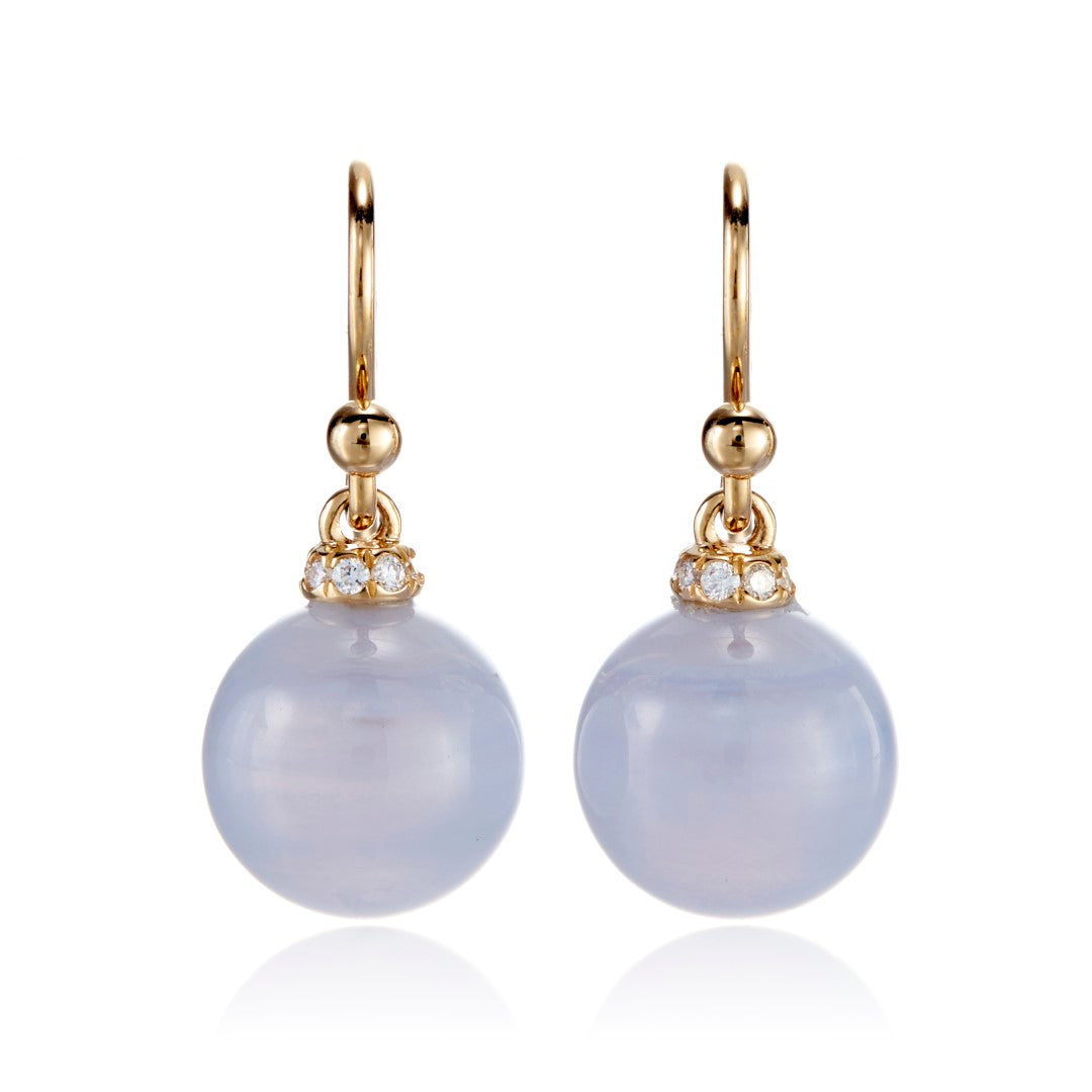 Diamond-Cap Blue Lace Agate Drop Earrings