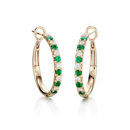 Diamond & Emerald Hoop Earrings