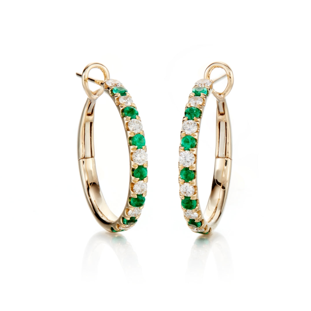 Diamond & Emerald Hoop Earrings