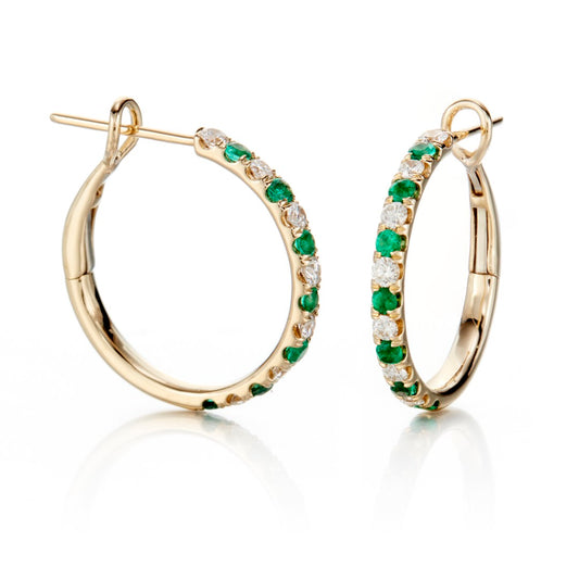 Diamond & Emerald Hoop Earrings