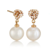 Diamond Knot & Pearl Drop Earrings