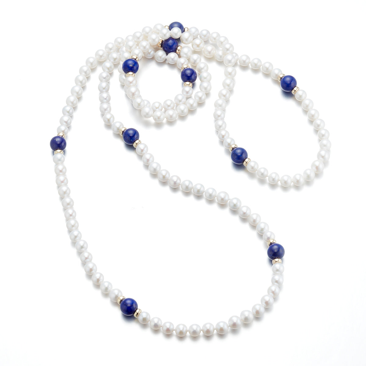 Gump's Signature 6mm Pearl & Lapis Station Rope Necklace