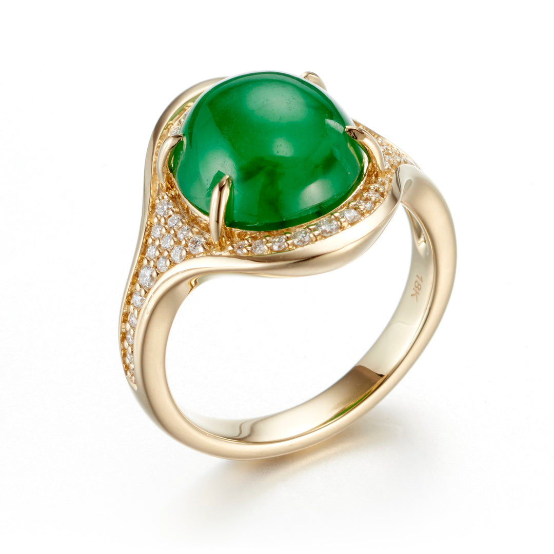 Gump's Signature Green Jade Cabochon & Diamond Ring