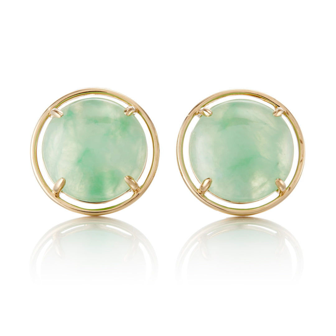 Gump's Signature Mottled Light Green Jade Cabochon Earrings