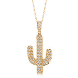 Pavé Diamond Cactus Pendant Necklace