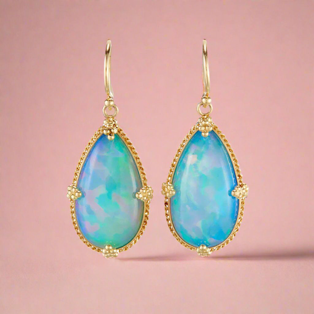 Blue Opal Teardrop Earrings