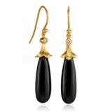 Black Jade & Diamond Flora Belle Drop Earrings