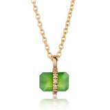 Diamond Bezel-Wrapped Green Jade Pendant Necklace