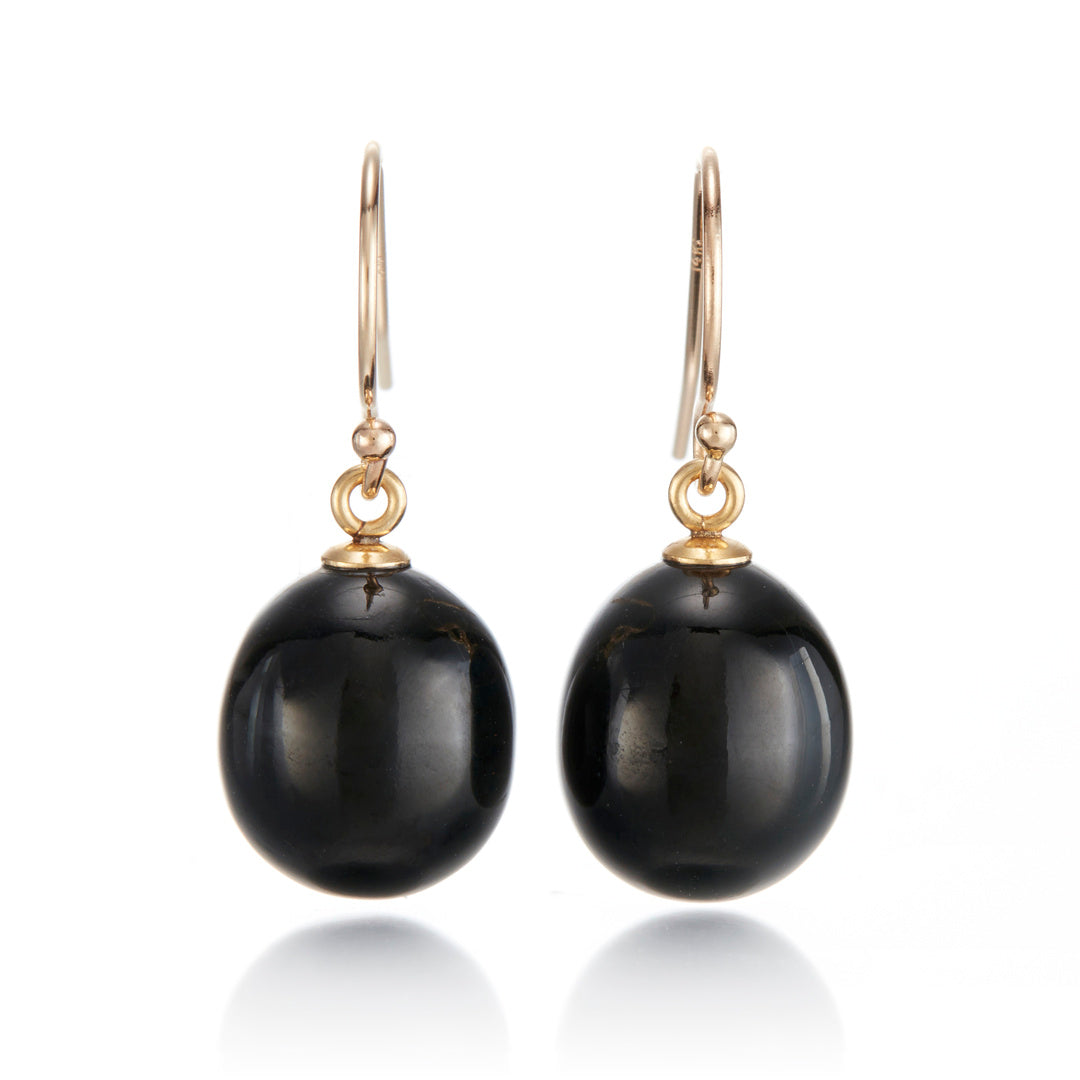 Gump's Signature Black Nephrite Jade Oval Drop Earrings
