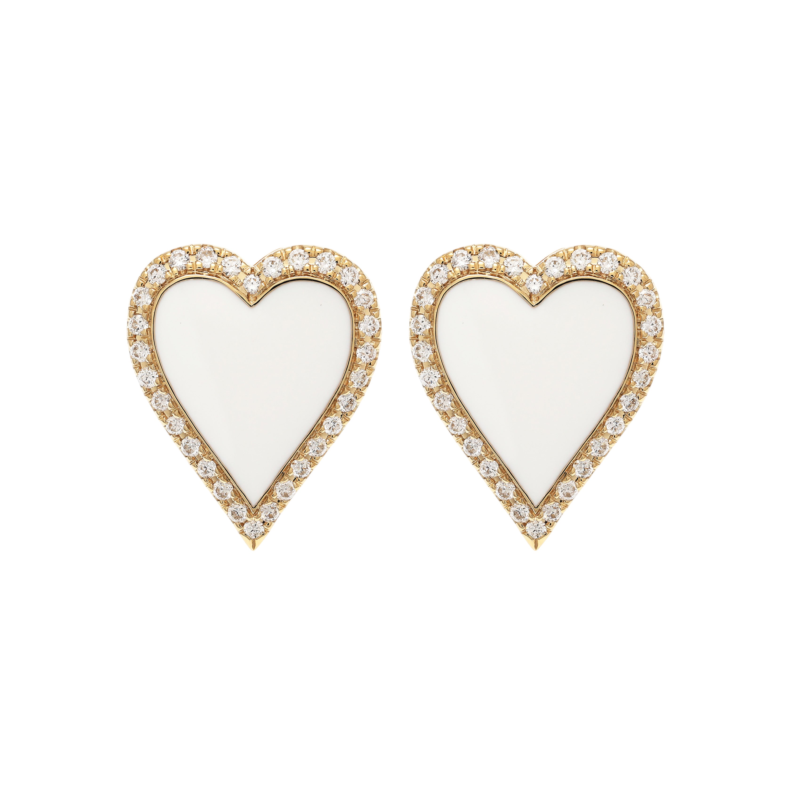 Gump's Signature Halo Heart Earrings in White Enamel & Diamonds