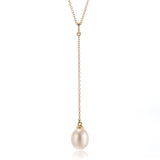 7.5mm Oval Pearl Drop Pendant Necklace in Gold