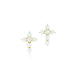 Cross Earrings in White Akoya Pearls