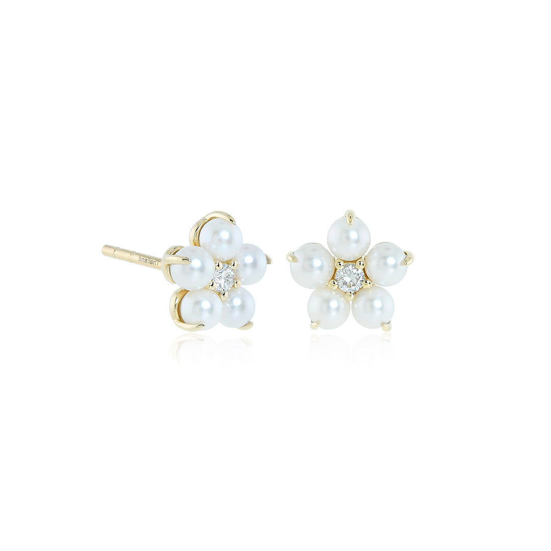 Gump's Signature Flower Earrings in White Akoya Pearls & Diamonds