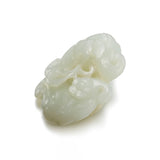 White Nephrite Jade Carved Bat & Flower Decorative Object
