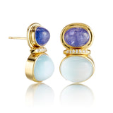 Swiss Blue Topaz & Tanzanite Double Cabochon Earrings