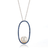 Ellipse Pendant Necklace with Sapphires & Pearl
