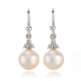 Madison Drop Earrings in White Akoya Pearls & Diamonds