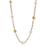Golden & White South Sea Pearl Long Chain Necklace