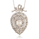Pearl & Diamond Lattice Drop Pendant Necklace