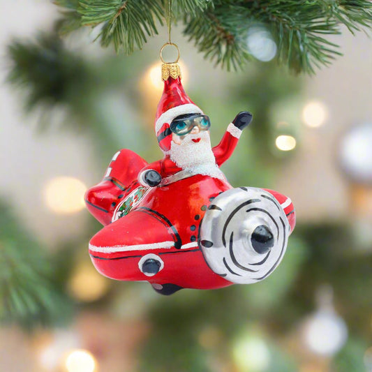 Santa in Airplane Ornament