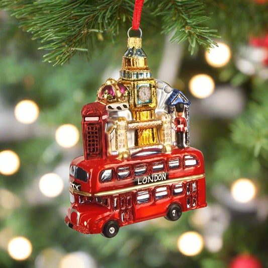 London Bus with Landmarks Ornament