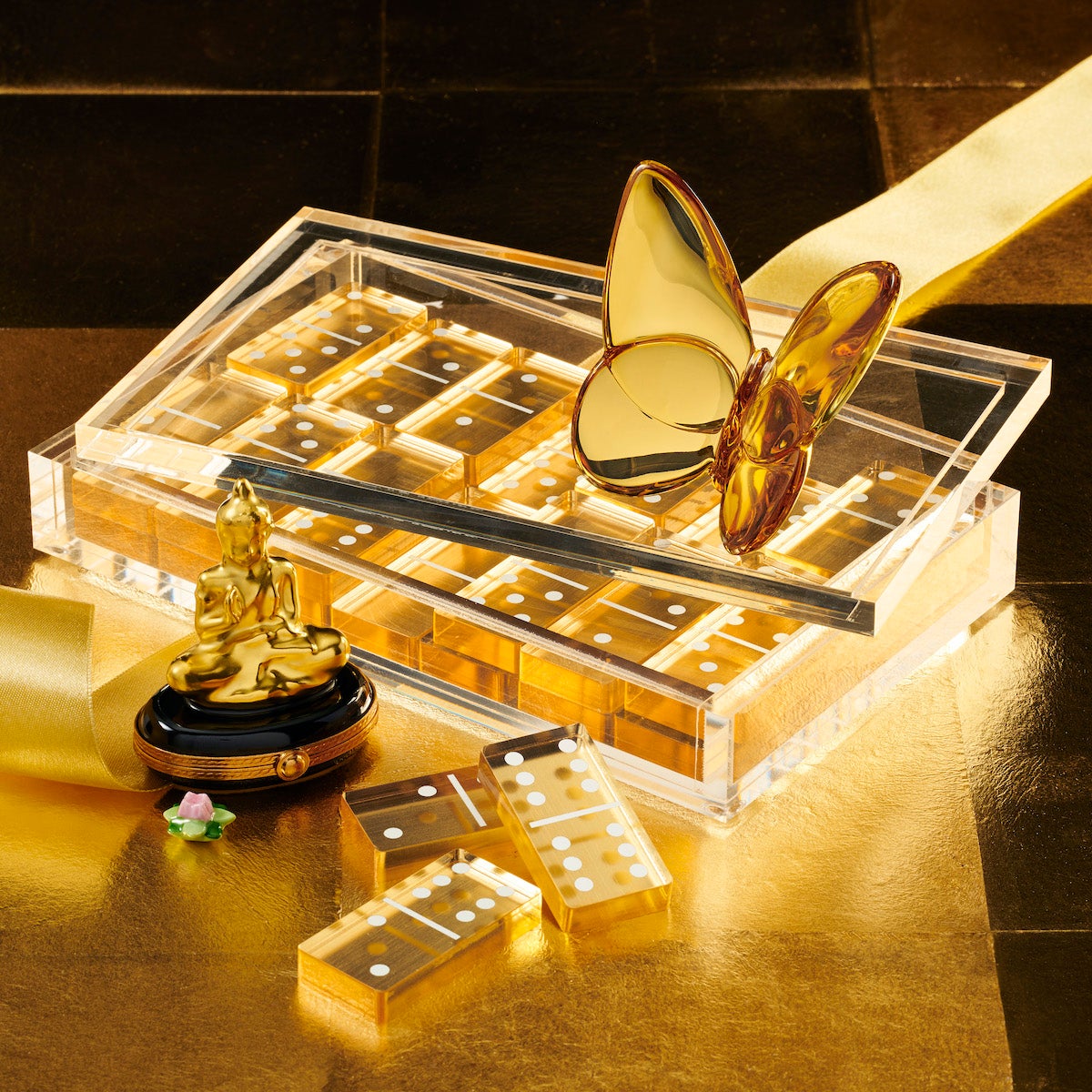 Lucite Gold Dominoes Set