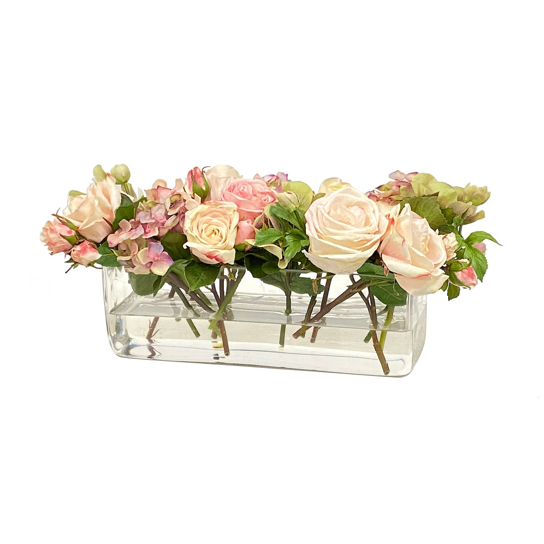 Roses & Hydrangea in Rectangular Vase