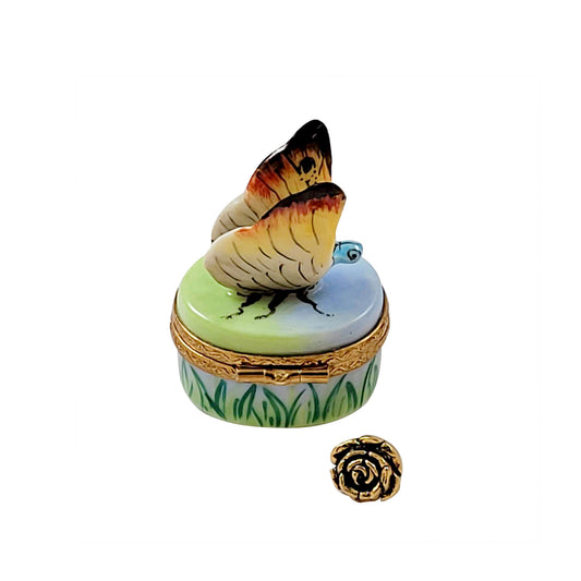 Butterfly with Brass Flower Limoges