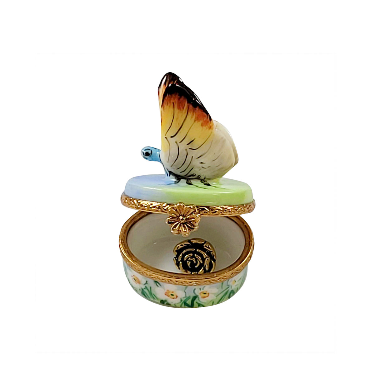 Butterfly with Brass Flower Limoges