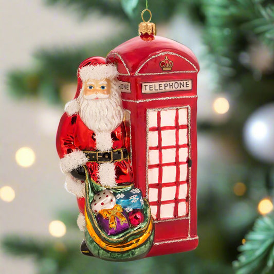 Santa in Phone Booth Ornament