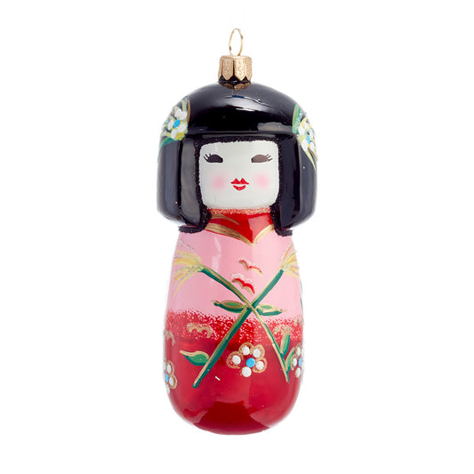 Pink Kokeshi Doll Ornament