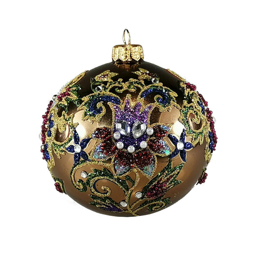 Florals on Gold Ball Ornament