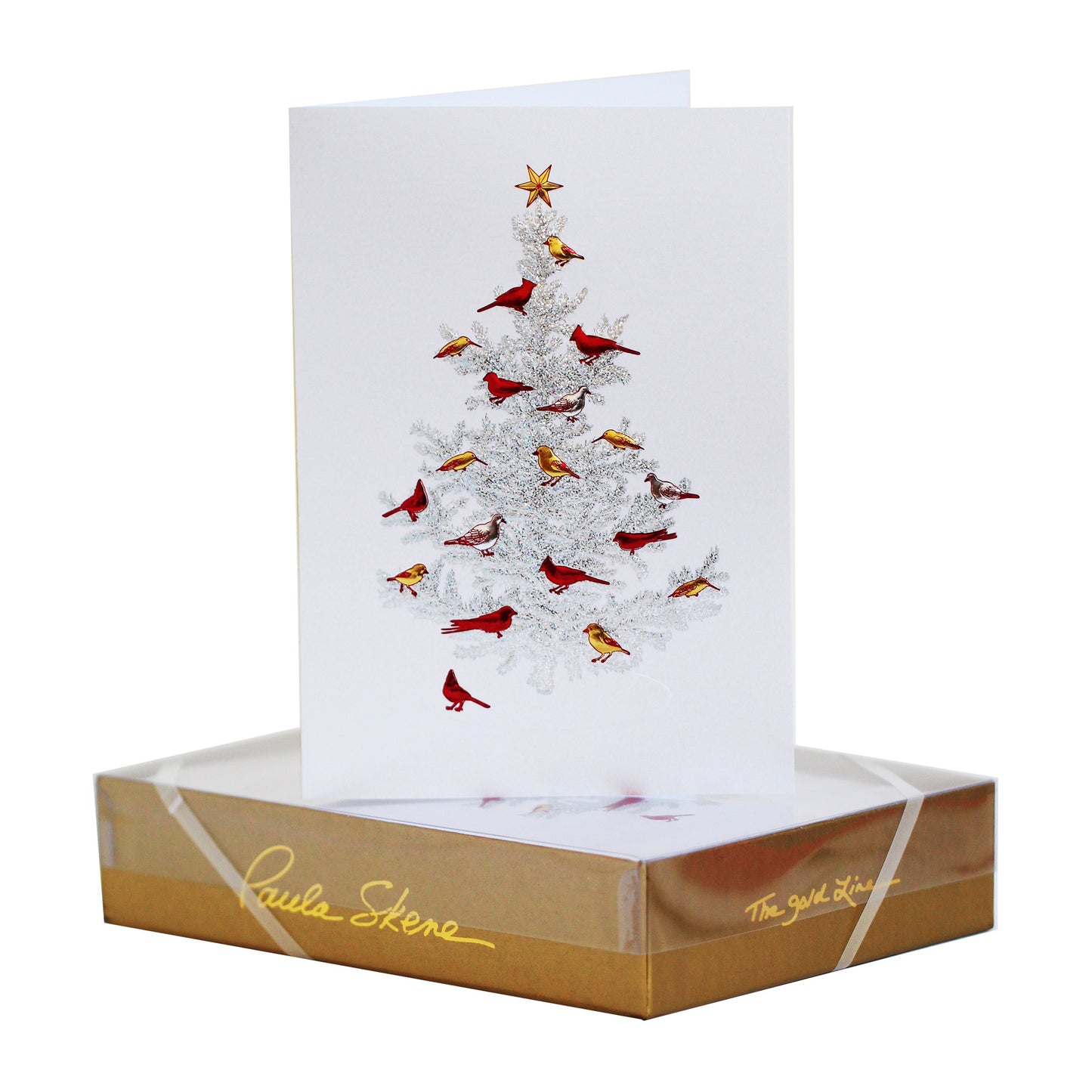 Paula Skene Snowy Tree with Birds Holiday Cards, Set of 8