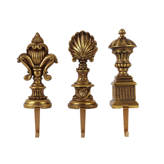 Antiqued Gold Finial Stocking Holders, Set of 3