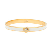 Halcyon Days Pavé Button Skinny Enamel Bangle, Cream