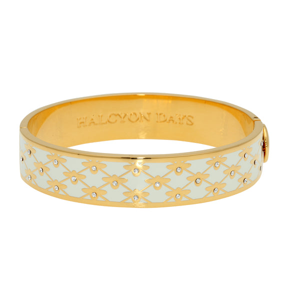 Halcyon Days Bee Sparkle Trellis Enamel Bangle, Cream