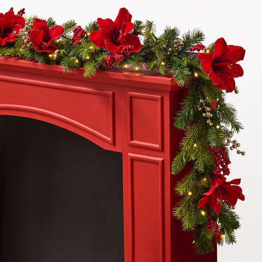 Pre-Lit Crimson Garden Garland