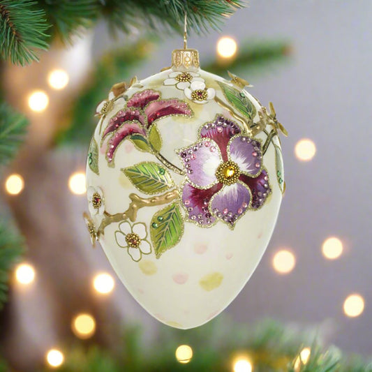 Purple Blossoms on Egg Ornament