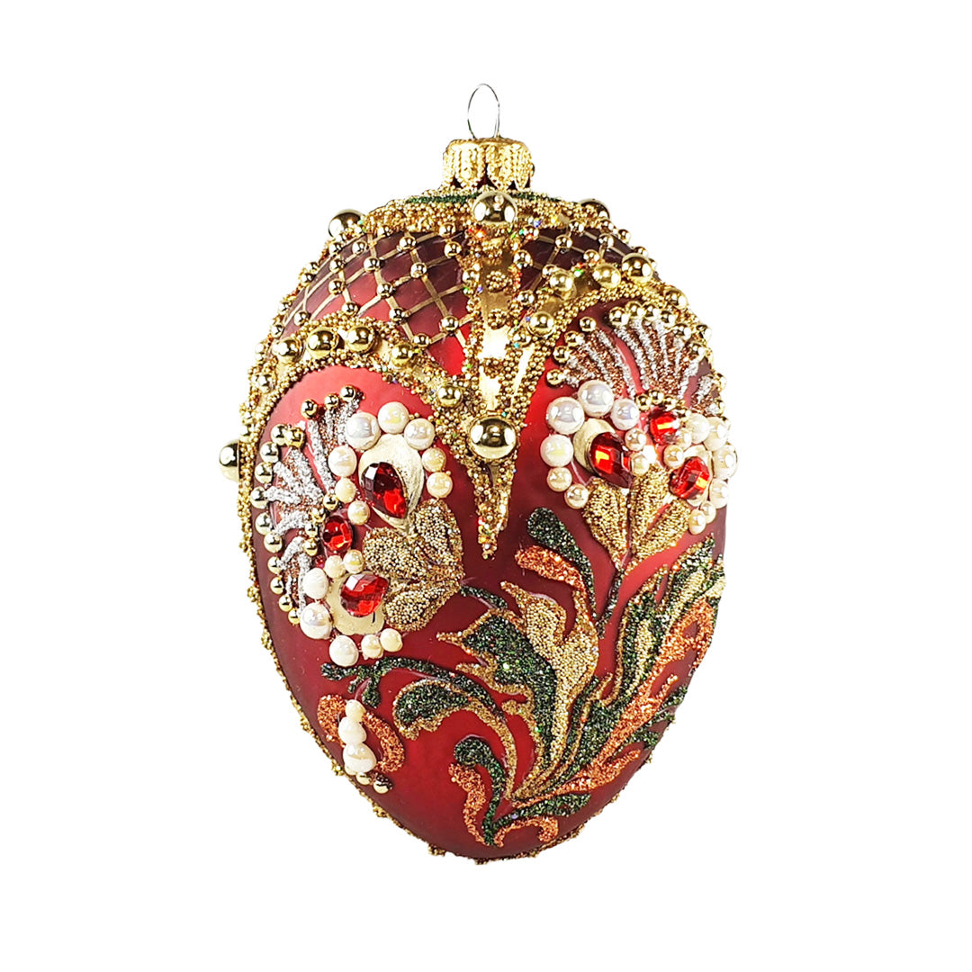 Red Floral Jeweled Egg Ornament