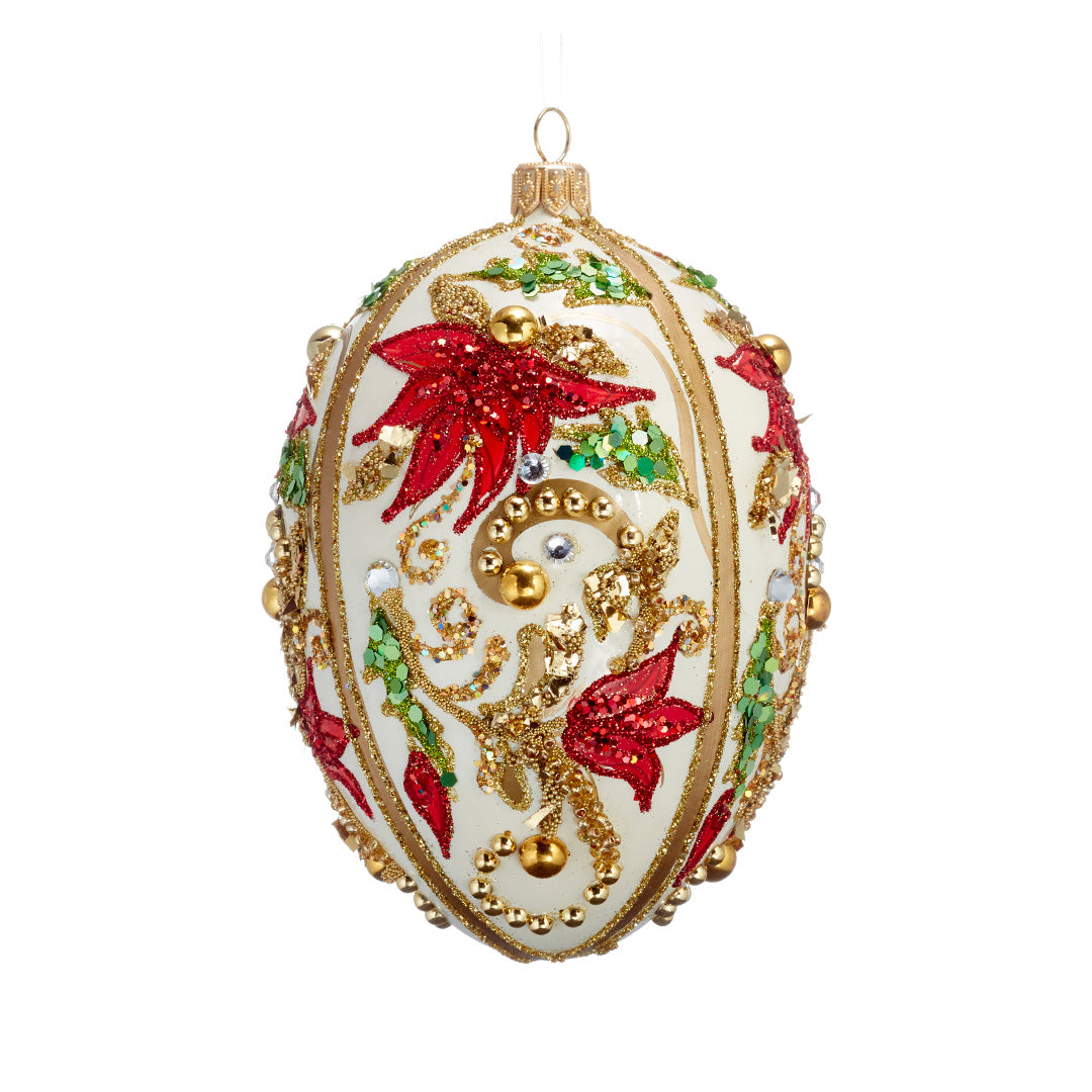 Holiday Floral on White Egg Ornament