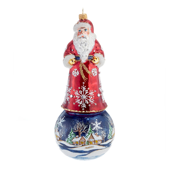 Santa with Winter Village Scene Ornament