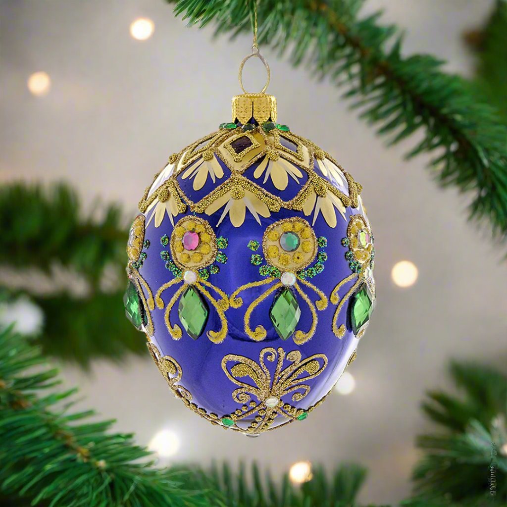 Blue & Green Jeweled Egg Ornament