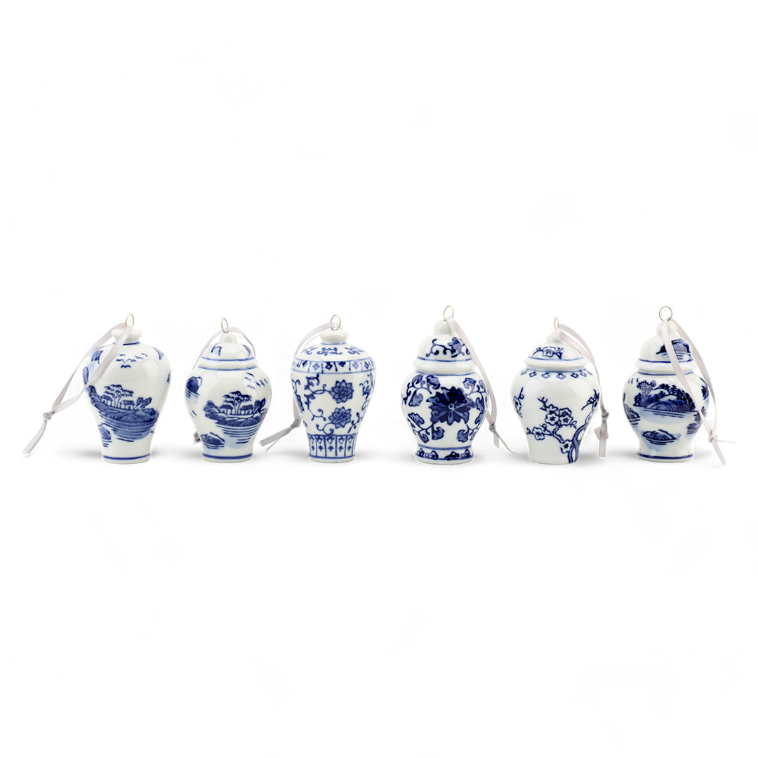 Blue & White Ginger Jar Ornaments, Set of 6