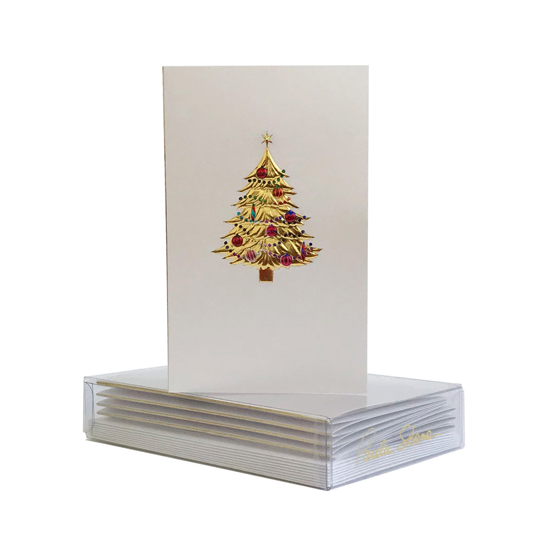 Paula Skene Gold Tree with Ornaments Mini Note Cards, Set of 8