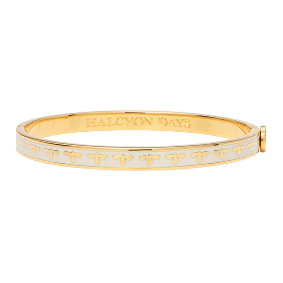 Halcyon Days Bee Enamel Hinged Bangle, Cream